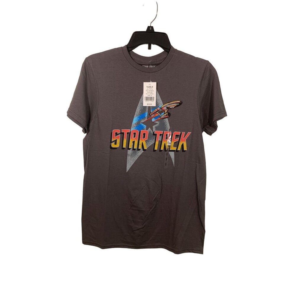 Star Trek Charcoal T-Shirt With Trek Logo For Sci-Fi Fans Size S